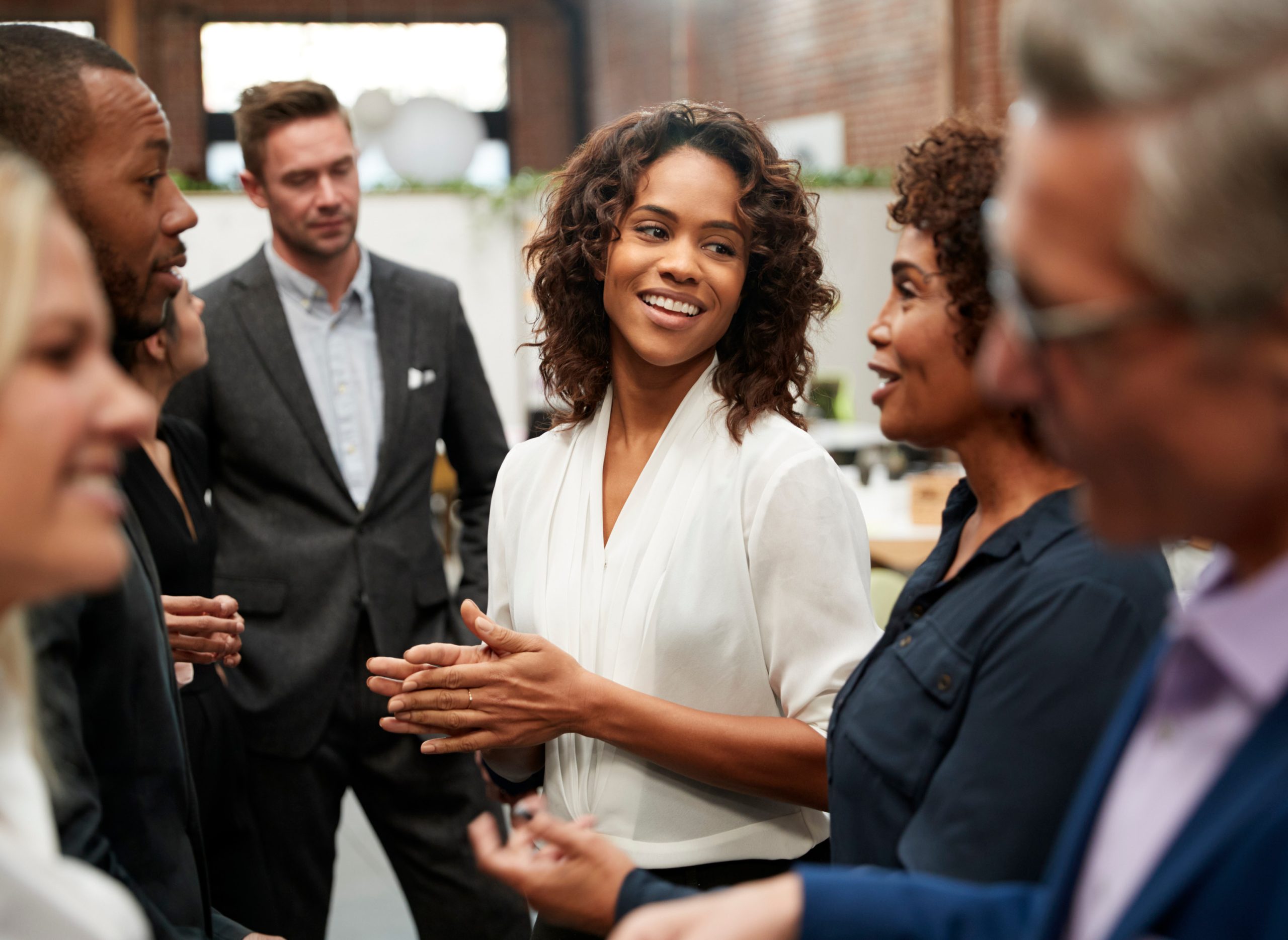 Delegates networking at a conference