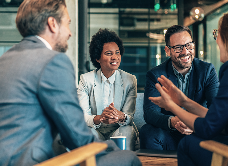 Men and woman looking at property management plan