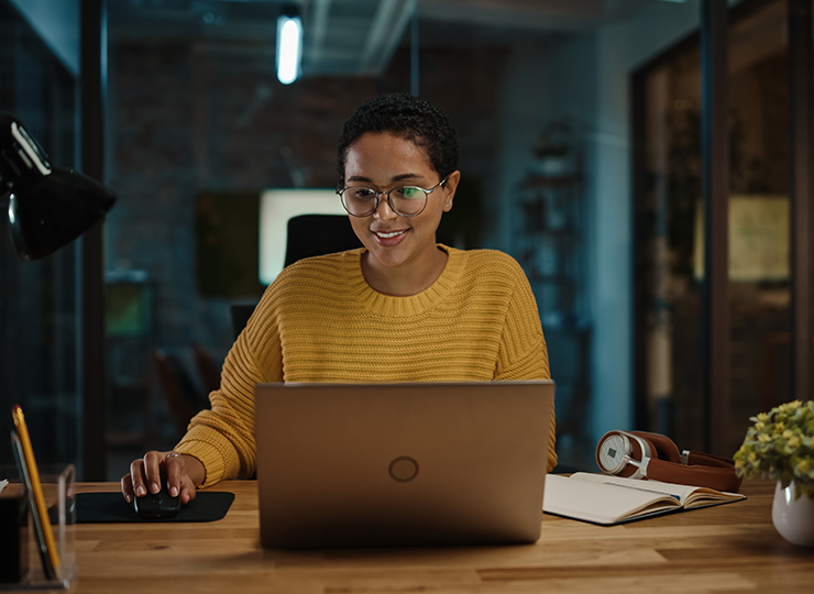 Woman looking at online adoption