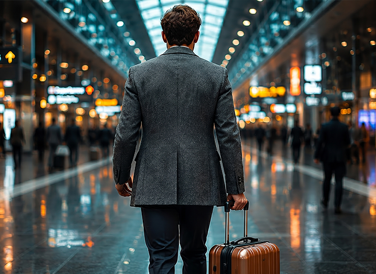 Businessman from Baird catching a global flight in Europe